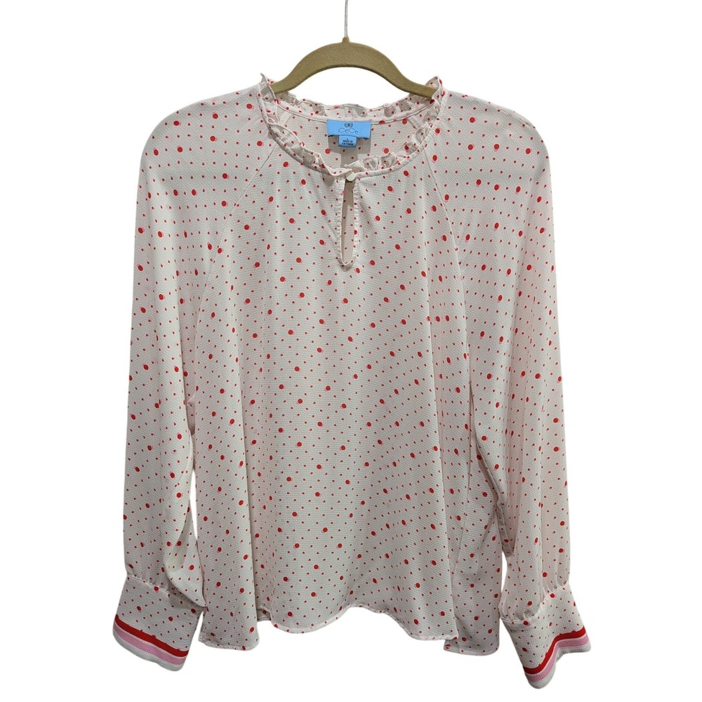 CeCe Womens Peasant Blouse Large Polka Dot Coquette Cottagecore Romantic Boho